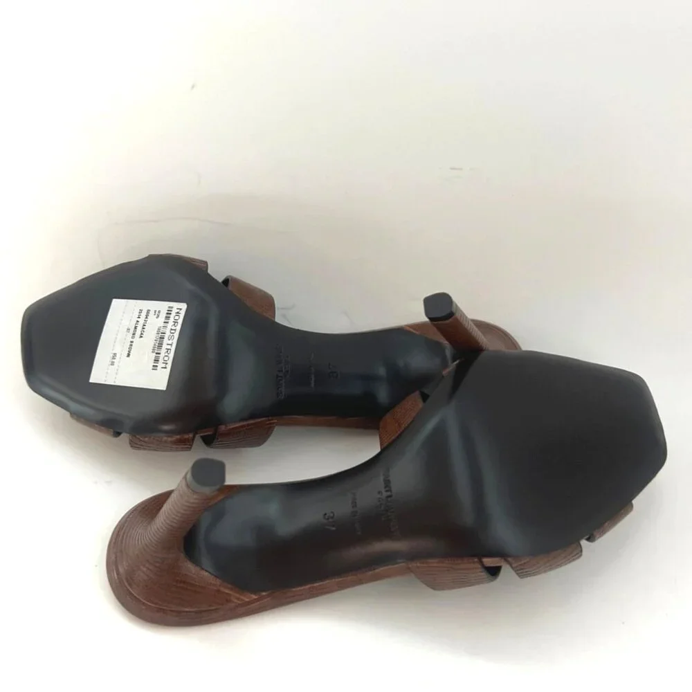 Saint Laurent Tribute Leather Heeled Mules Brown Women Slides Size 37 US7.5 - Picture 9 of 13